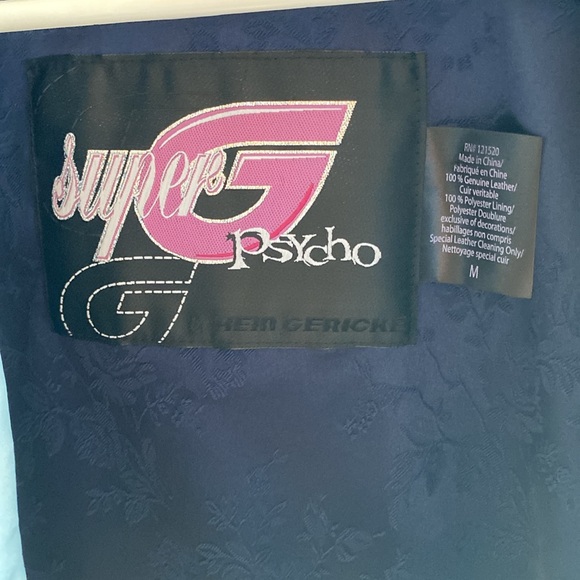 Super G Psycho embroidered logo/skulls graphic zip jacket leather trim, W’s M - Picture 11 of 12